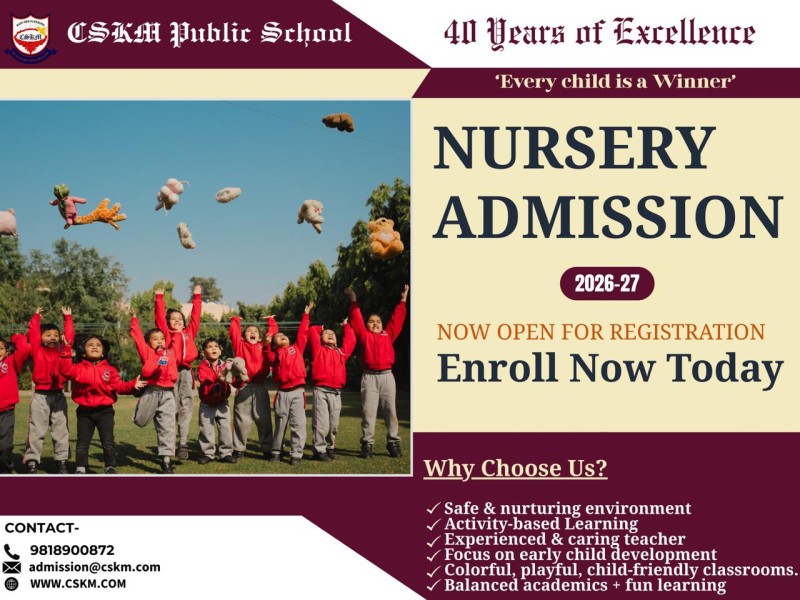 Nursery Admissions 2026-27 Open at CSKM Public School – Best Early Learning in Chhattarpur, New Delhi