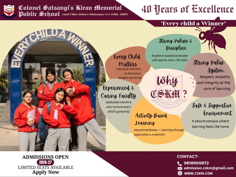 Admissions Open 2026–27 at CSKM Public School, Chhatarpur | Every Child is a Winner